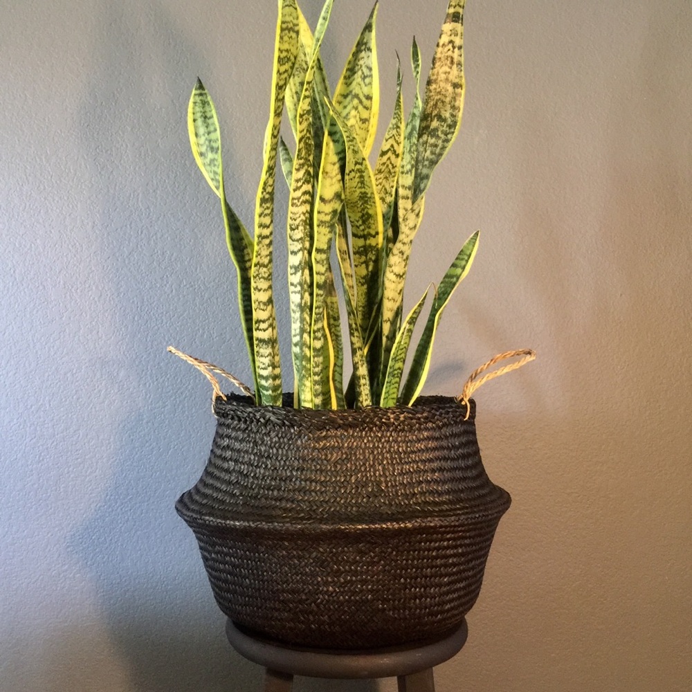 Large Black Woven Seagrass Belly Basket Storage